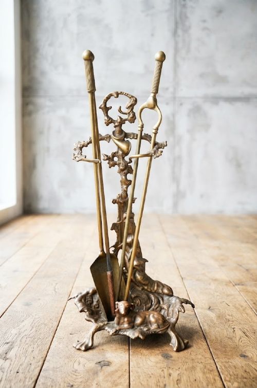 Brass Fire Companion Stand or Umbrella Stand Featuring Hunting Scene