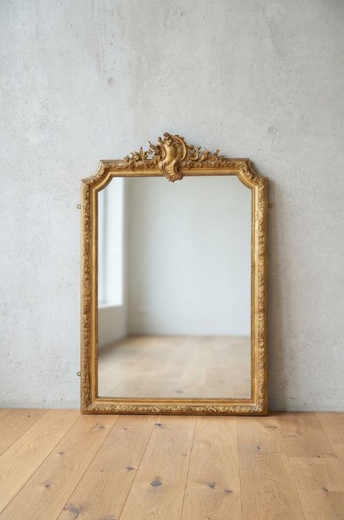 Antique 19th Century French Giltwood Overmantel Mirror, Large Ornate Carved Wall Mirror (H151cm)