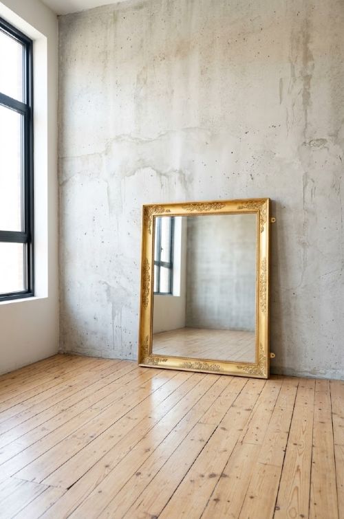 French Napoleon Gilded Wall Mirror with Mythological & Floral Carvings 100x81cm