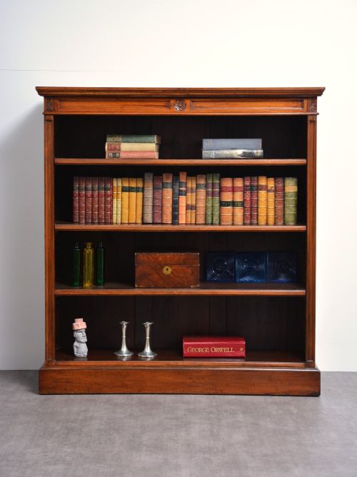 Late Victorian Walnut Open Bookcase with Adjustable Shelves