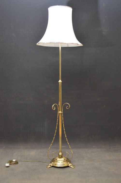 English Arts and Crafts Brass Standard Lamp, Height Adjustable Floor Lamp