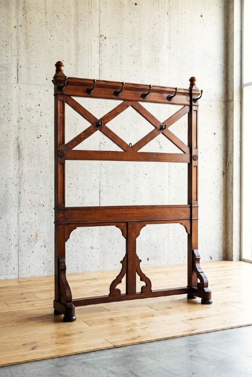 Gothic Revival Solid Oak Coat Stand, Pugin Style C1860