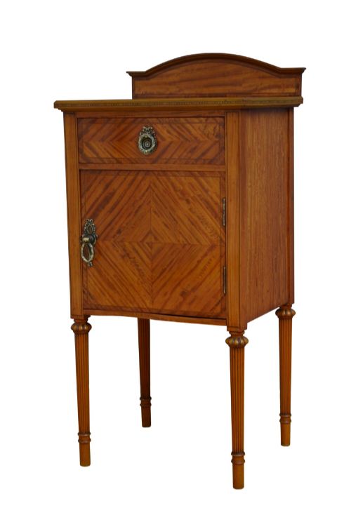 Antique English Bedside Cupboard Nightstand in Satinwood