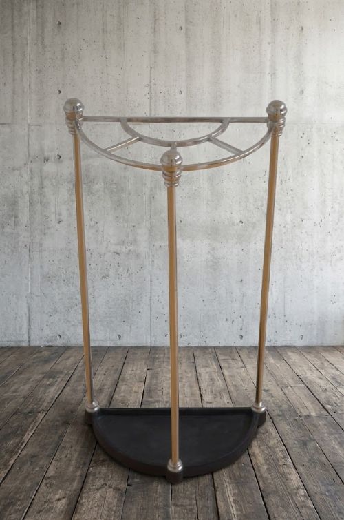 Art Deco Nickel Plated Demi-lune Umbrella Stand with Five Divisions
