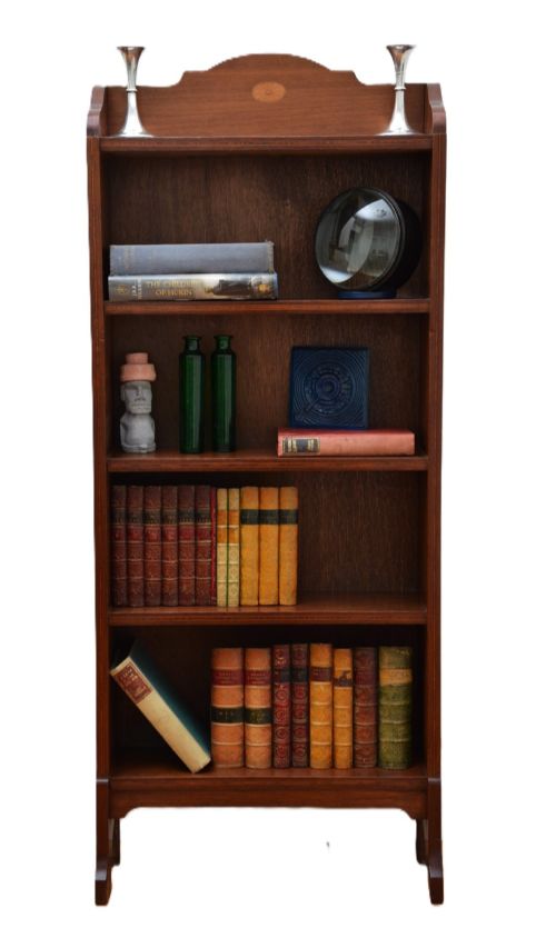 Slim Antique Edwardian Mahogany and Inlaid Open Bookcase C1900s