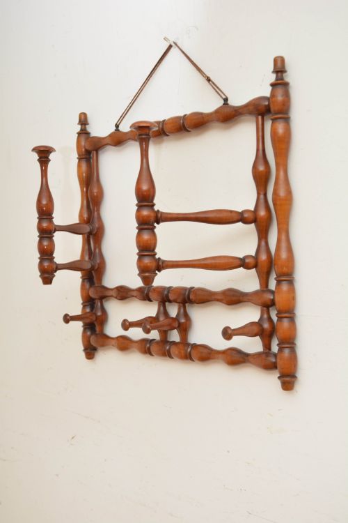 French Bobbin Coat Rack with Swivelling Hooks, C1900 Wig Hanger