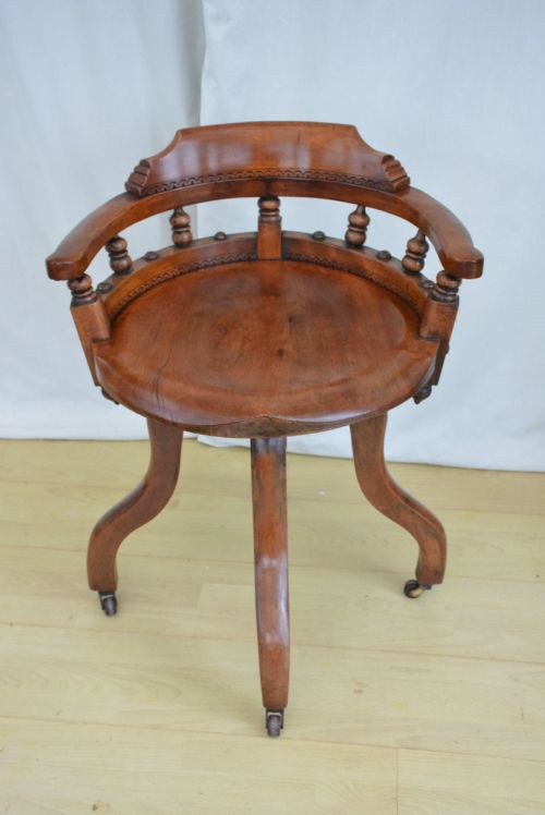Antique 19th Century Victorian Walnut Revolving Office Chair Desk Chair