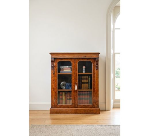 Victorian Figured Walnut Cabinet Bookcase