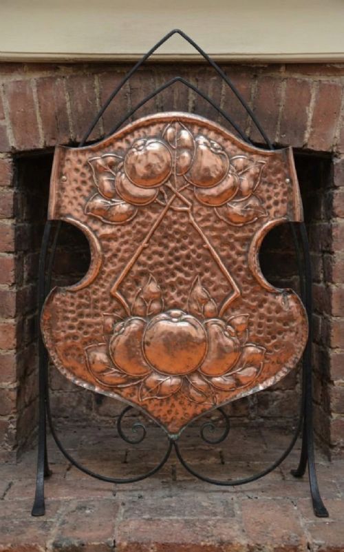 Shield Shaped Copper Arts and Crafts Fire Screen