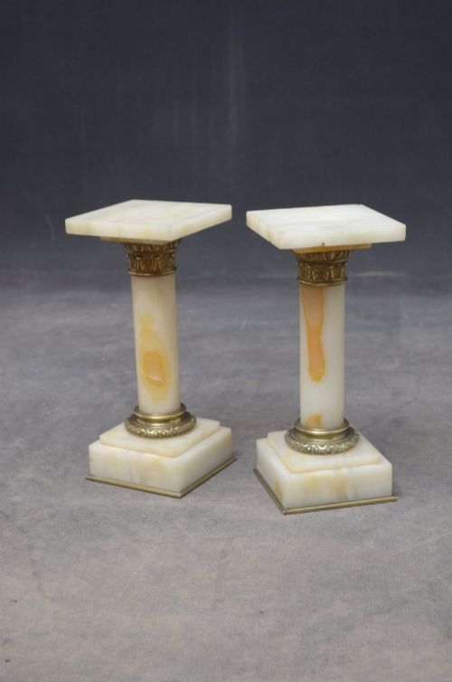 Pair of Low Victorian Columns with Ormolu Capitals H28.5cm