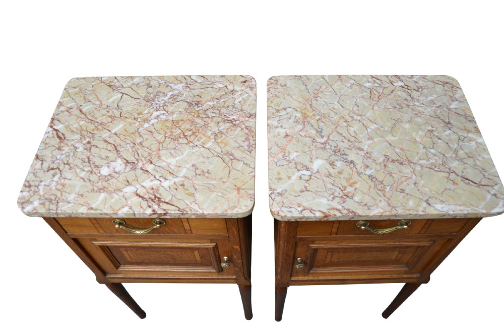 Pair of Turn of The Century Bedside Cabinets in Oak View II