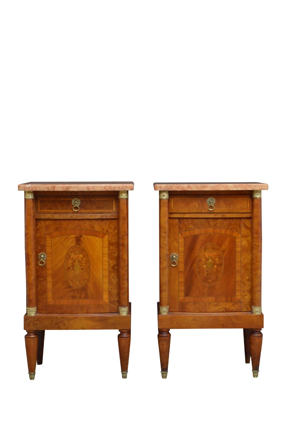 Antique Pair of Bedside Cabinets in Mahogany and Amboyna  