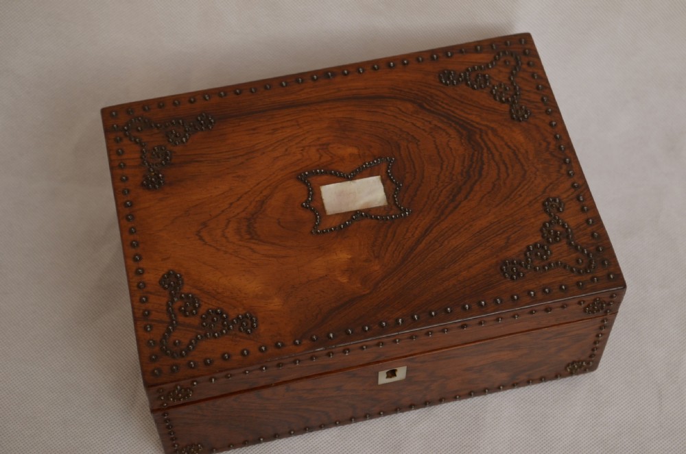 Beautiful Victorian Rosewood and Studded Jewellery Box with Tray View II