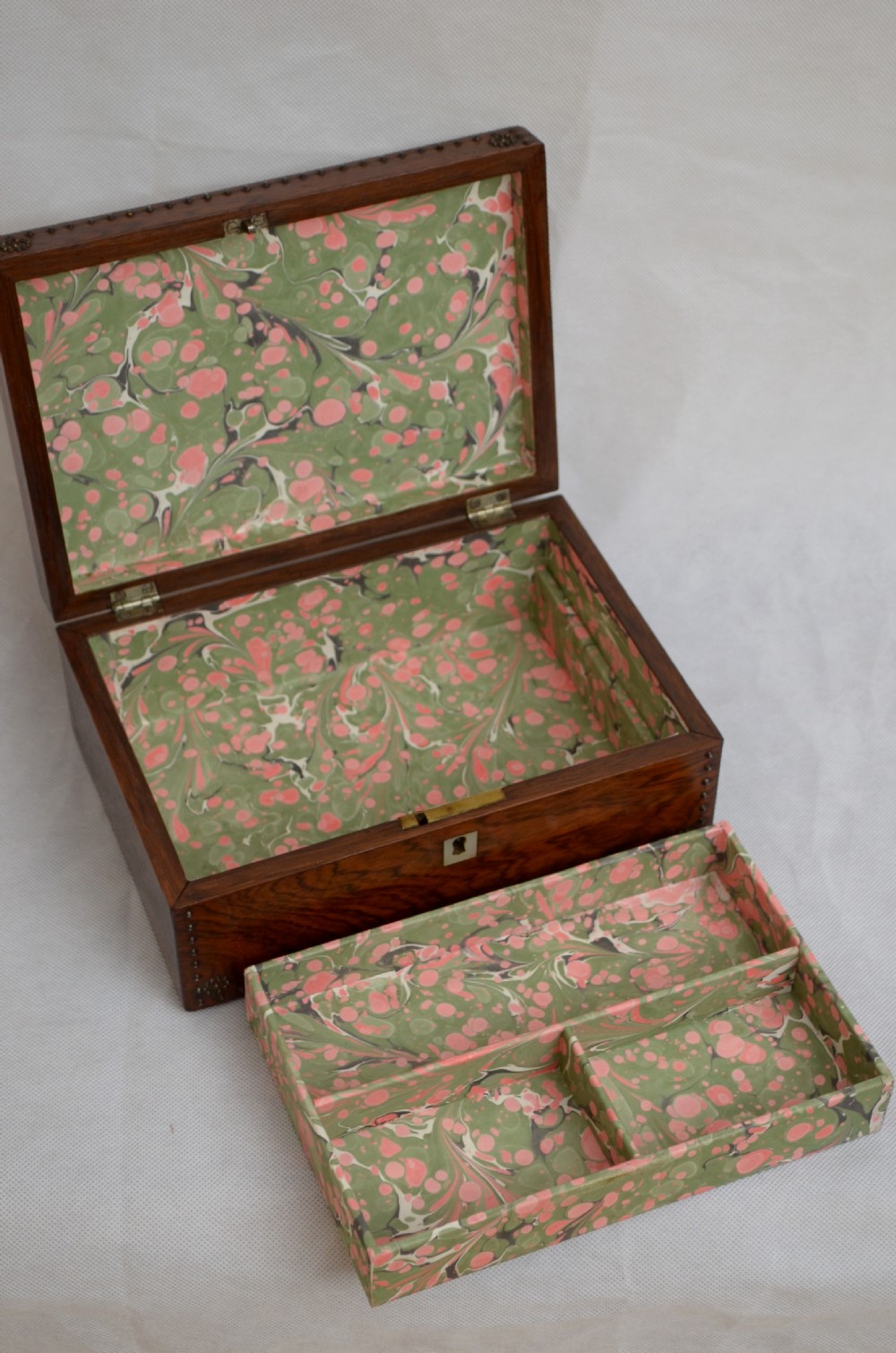 Beautiful Victorian Rosewood and Studded Jewellery Box with Tray View VI
