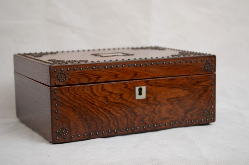Beautiful Victorian Rosewood and Studded Jewellery Box with Tray View VII