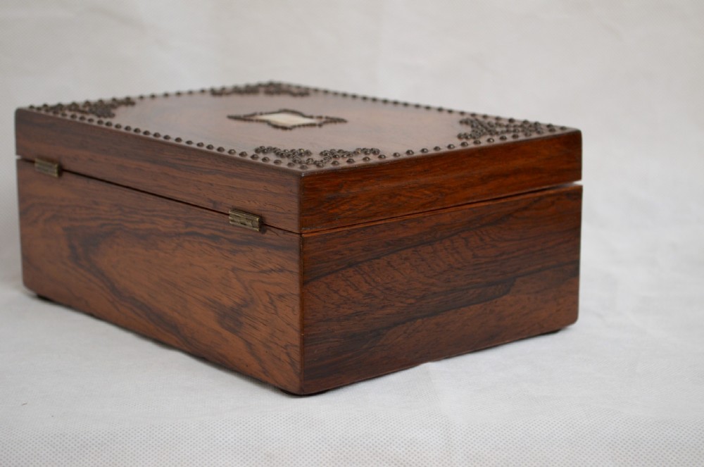 Beautiful Victorian Rosewood and Studded Jewellery Box with Tray View VIII