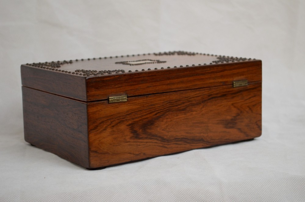 Beautiful Victorian Rosewood and Studded Jewellery Box with Tray View IX