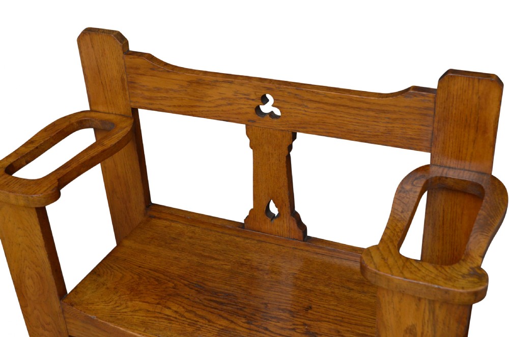 Stylish Arts and Crafts Oak Bench of Narrow Proportions  View IV