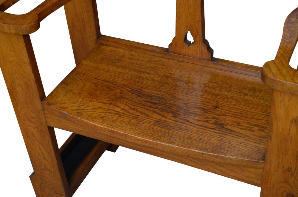 Stylish Arts and Crafts Oak Bench of Narrow Proportions  View V