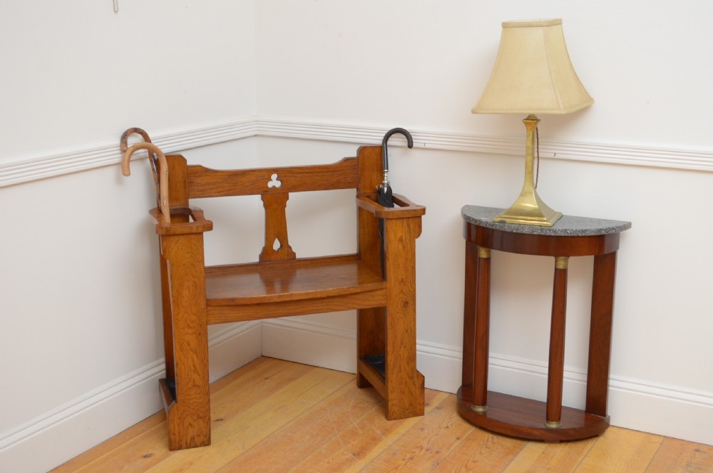 Stylish Arts and Crafts Oak Bench of Narrow Proportions  View XI