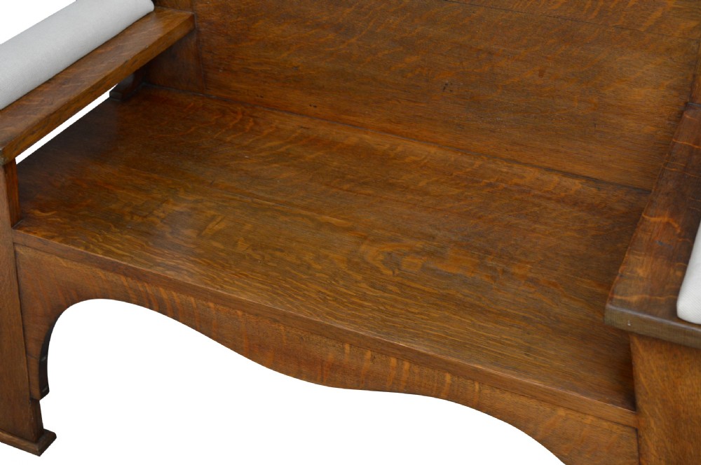 Large Arts and Crafts Oak Hall Bench View V