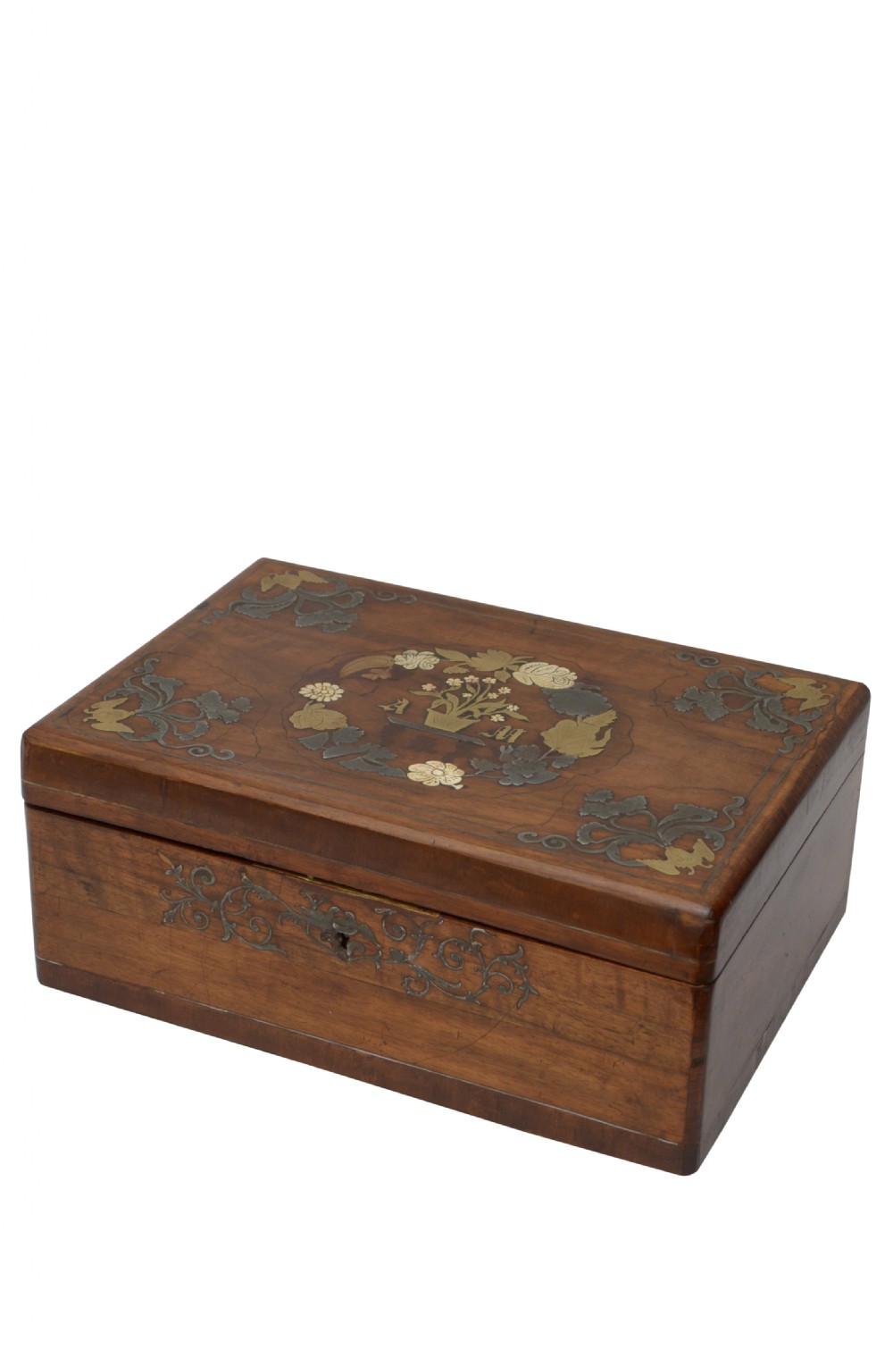 Large Victorian Walnut and Inlaid Decorative Box with a Tray