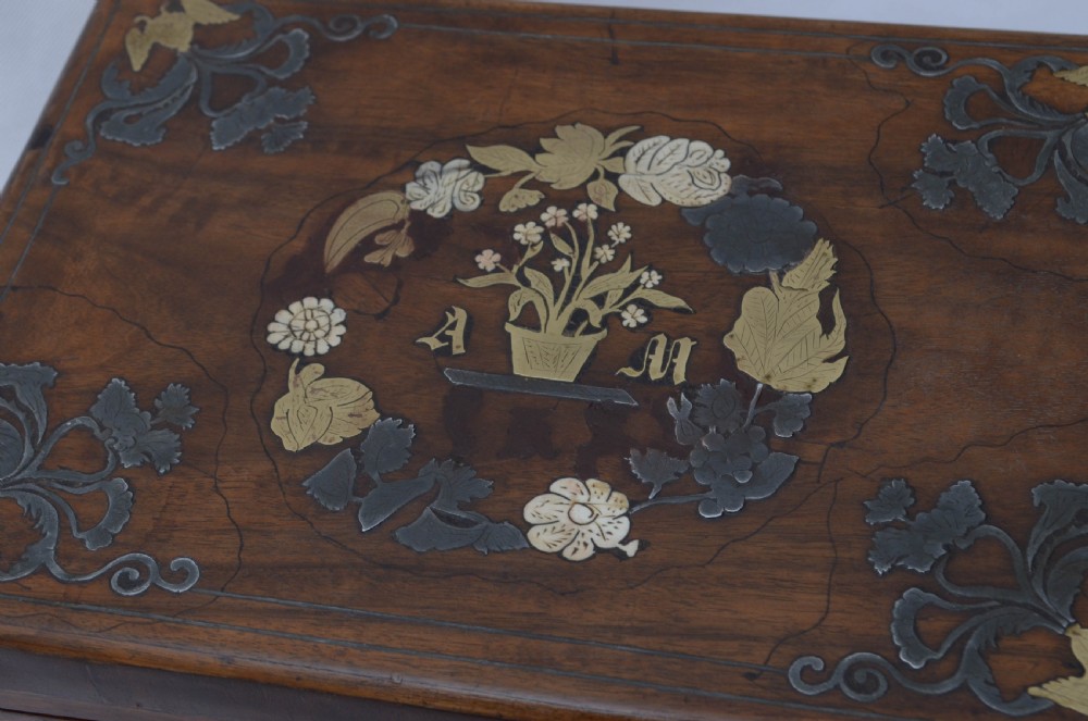 Large Victorian Walnut and Inlaid Decorative Box with a Tray View VI