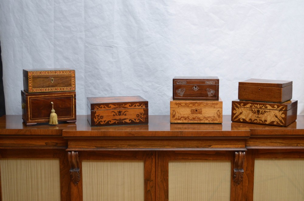 Large Victorian Walnut and Inlaid Decorative Box with a Tray View XVII