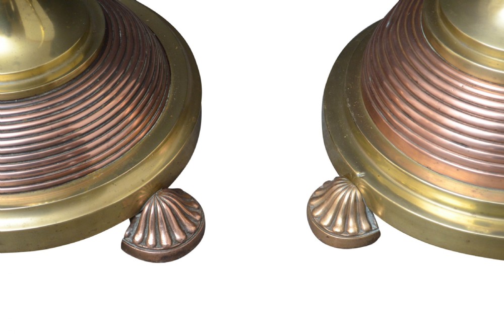 Matched Pair of Edwardian Copper and Brass Floor Standard Lamps  View IV