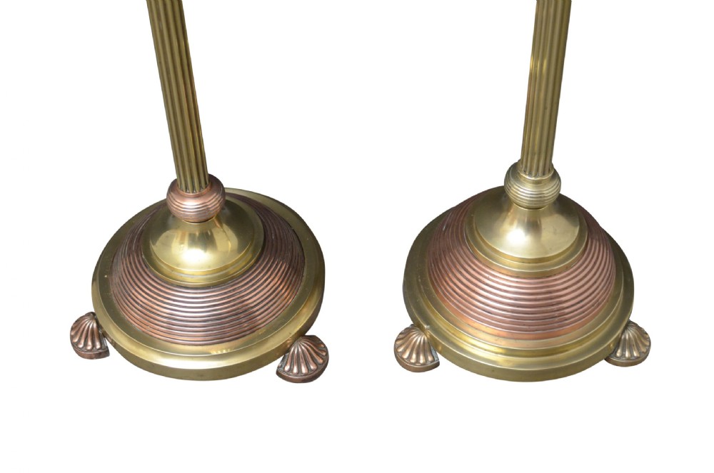 Matched Pair of Edwardian Copper and Brass Floor Standard Lamps  View V
