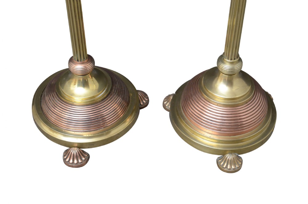 Matched Pair of Edwardian Copper and Brass Floor Standard Lamps  View VI