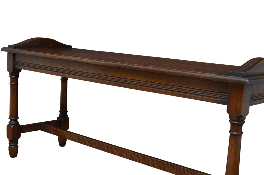 Early XXth Century Solid Oak Hall Bench View VIII