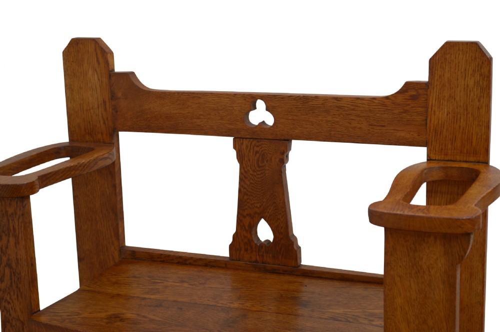 Stylish Arts and Crafts Oak Bench of Narrow Proportions  View VII