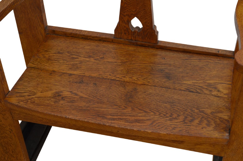 Stylish Arts and Crafts Oak Bench of Narrow Proportions  View VIII
