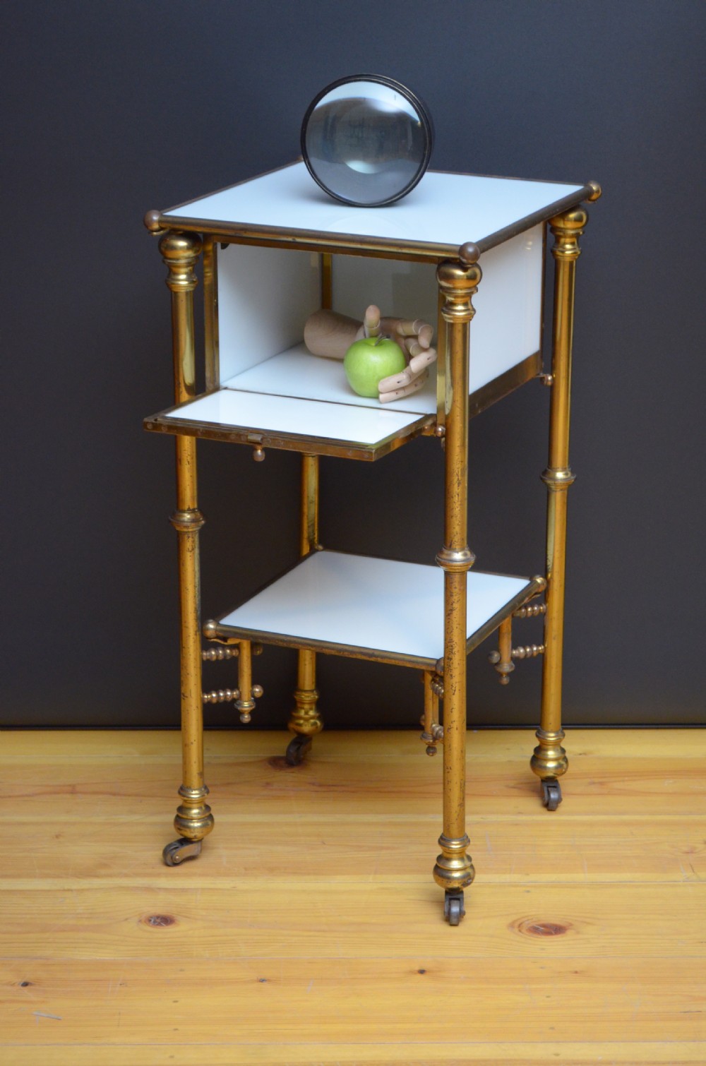 Unusual Late 19th Century Brass and Milk Glass Cabinet 