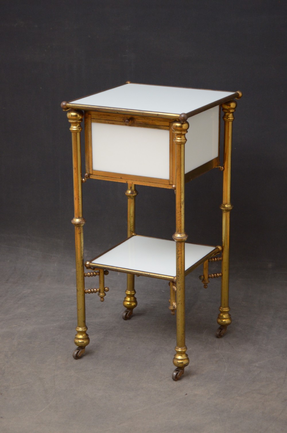 Unusual Late 19th Century Brass and Milk Glass Cabinet  View II