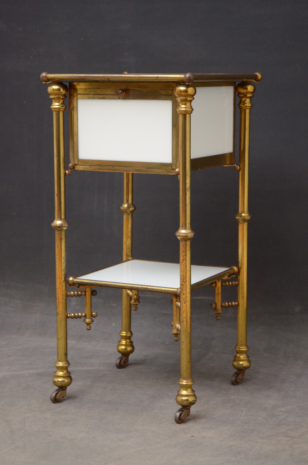 Unusual Late 19th Century Brass and Milk Glass Cabinet  View IV