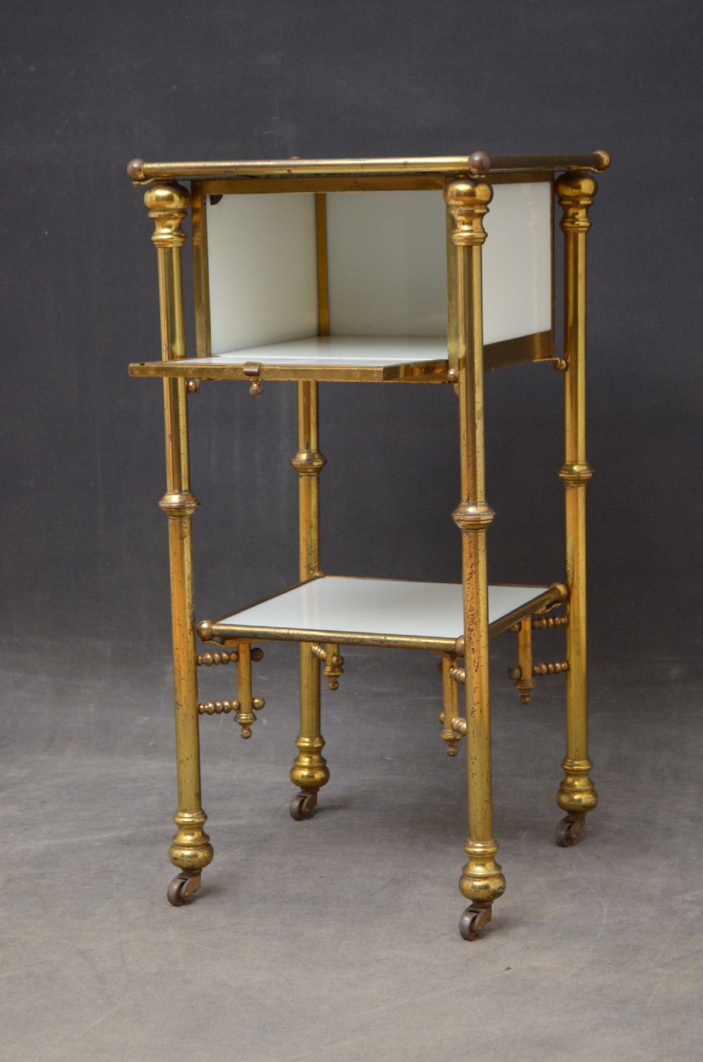 Unusual Late 19th Century Brass and Milk Glass Cabinet  View V