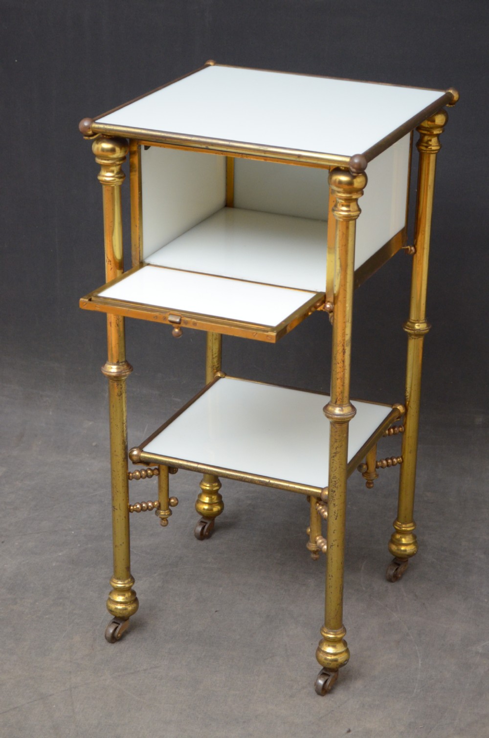 Unusual Late 19th Century Brass and Milk Glass Cabinet  View VI