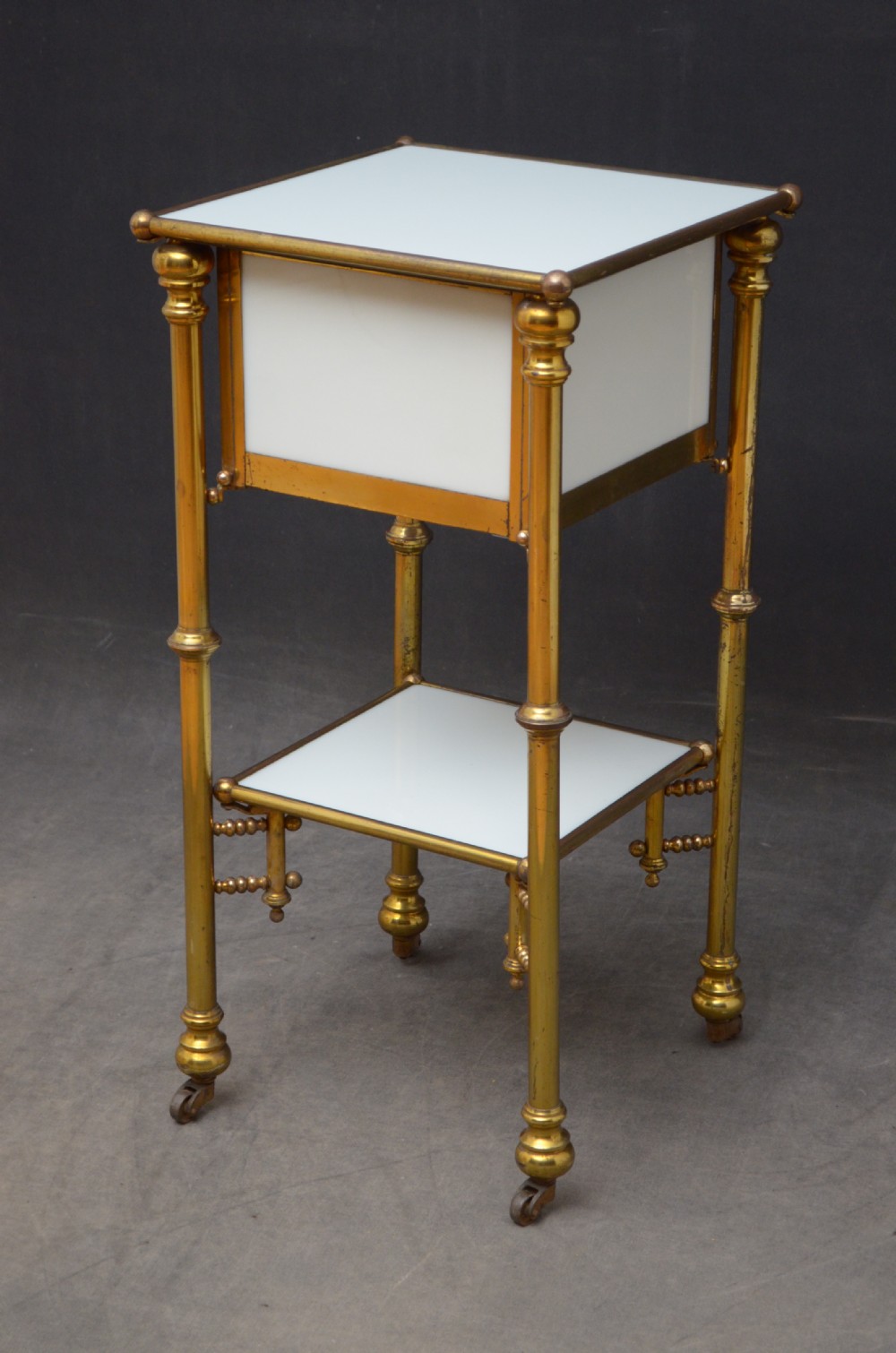 Unusual Late 19th Century Brass and Milk Glass Cabinet  View XV