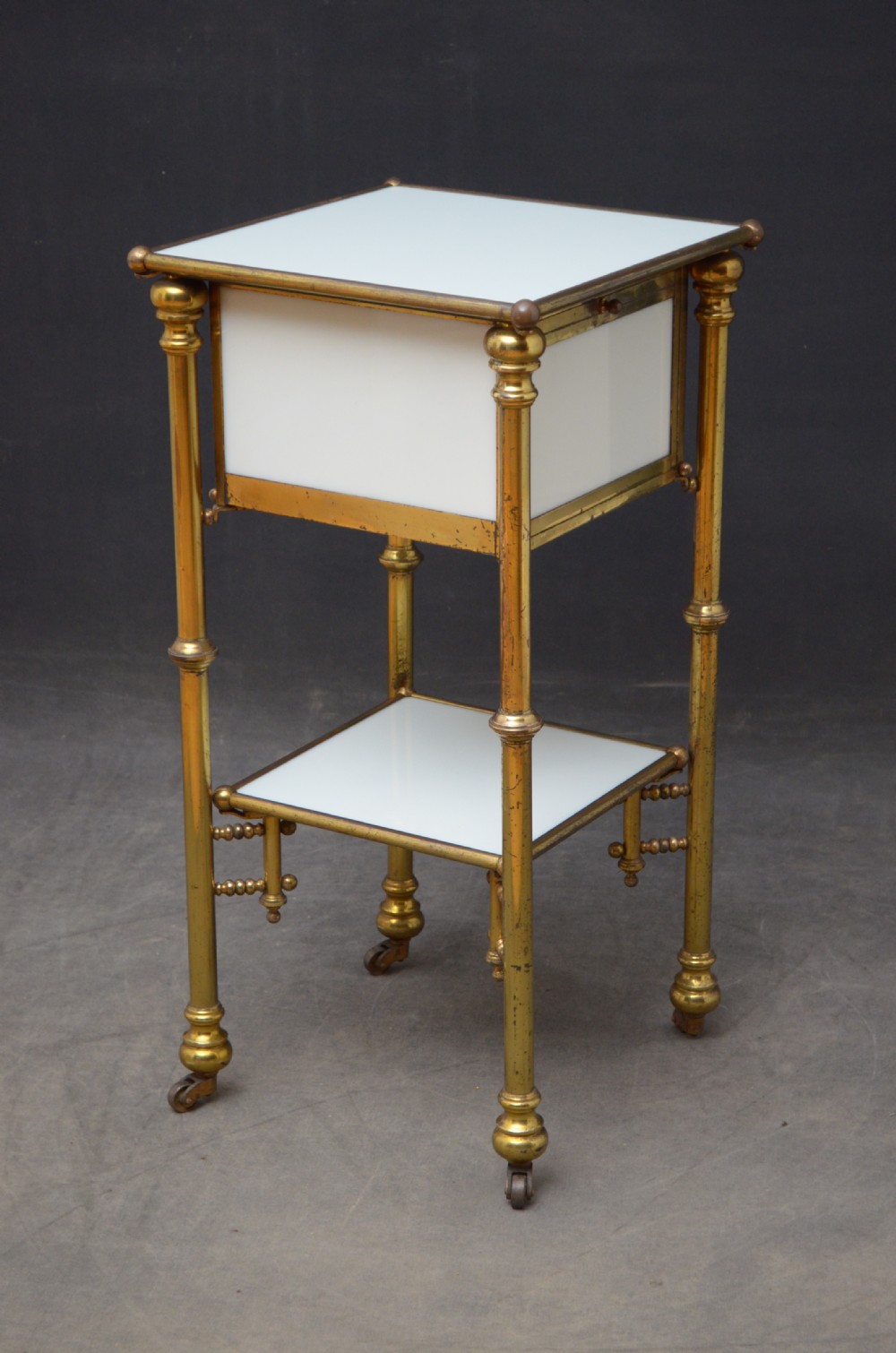 Unusual Late 19th Century Brass and Milk Glass Cabinet  View XVI