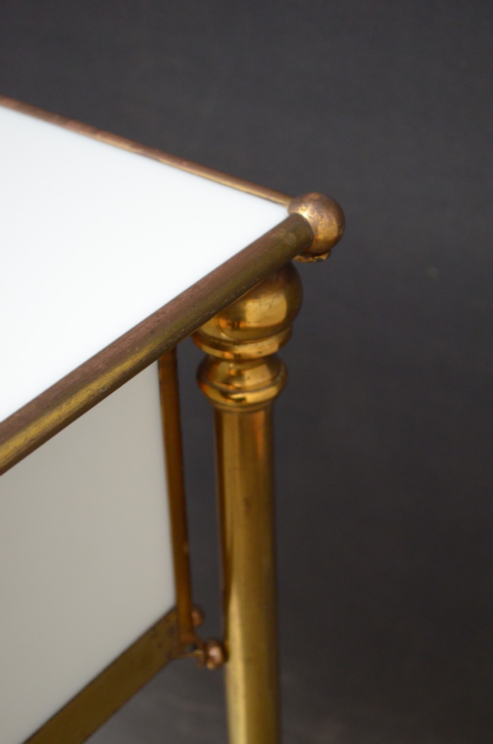 Unusual Late 19th Century Brass and Milk Glass Cabinet  View XIX