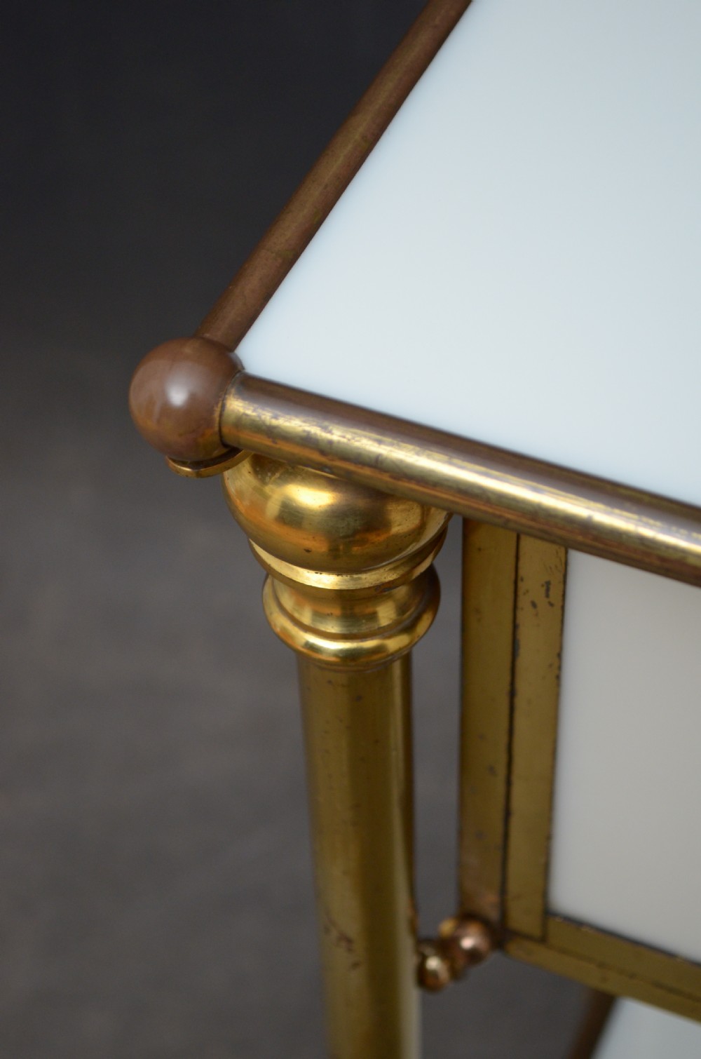 Unusual Late 19th Century Brass and Milk Glass Cabinet  View XXI