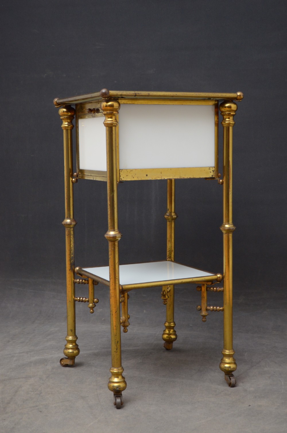 Unusual Late 19th Century Brass and Milk Glass Cabinet  View XXIV