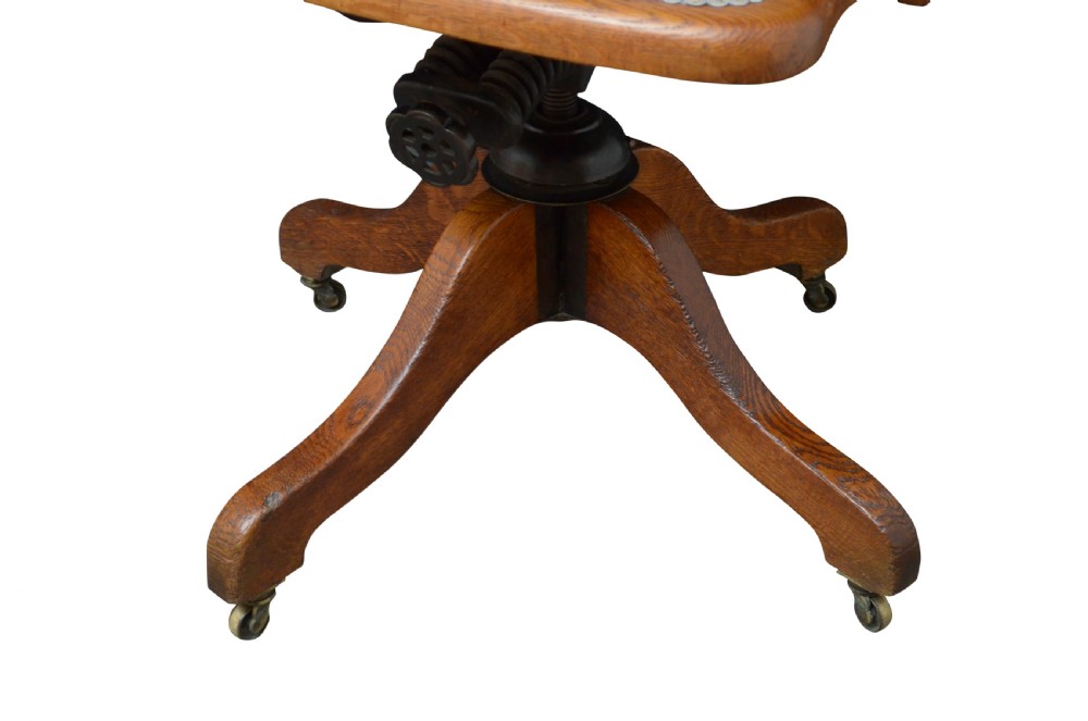 Early XXth Century Solid Oak Swivel Office Chair desk chair View IX