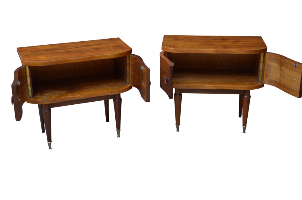 Pair or Figured Walnut Low Bedside Cabinets H57cm View VIII