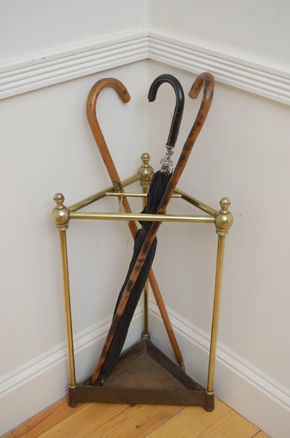 Late 19th Century Corner stick stand Umbrella Stand in Brass View VI