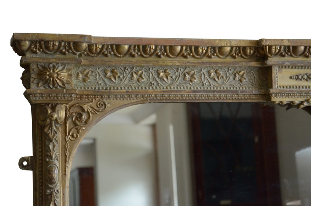 Large English Victorian Wall Mirror Overmantel Mirror H153cm View VI