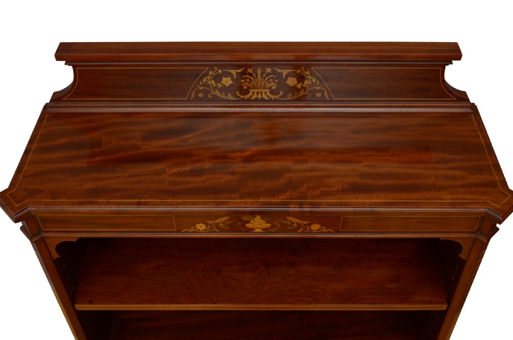 Edwardian Mahogany and Inlaid Open Bookcase View XI