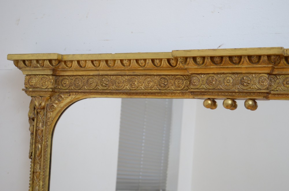 Large Victorian English Giltwood Overmantel Mirror H139cm View VI